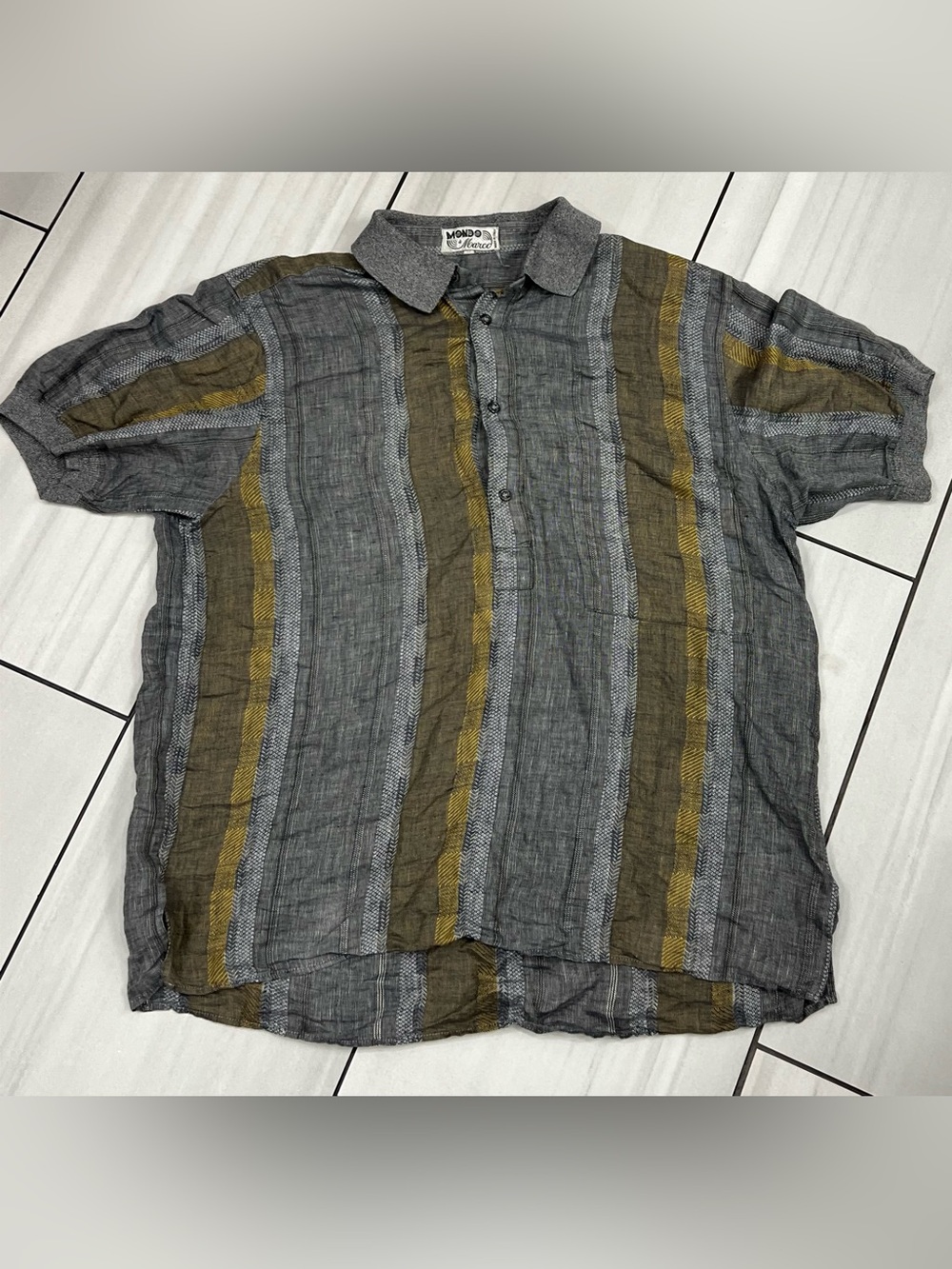 Mondo di Marco Mens Striped Short Sleeve Button-Up Shirt Woven L 52 Gray Olive